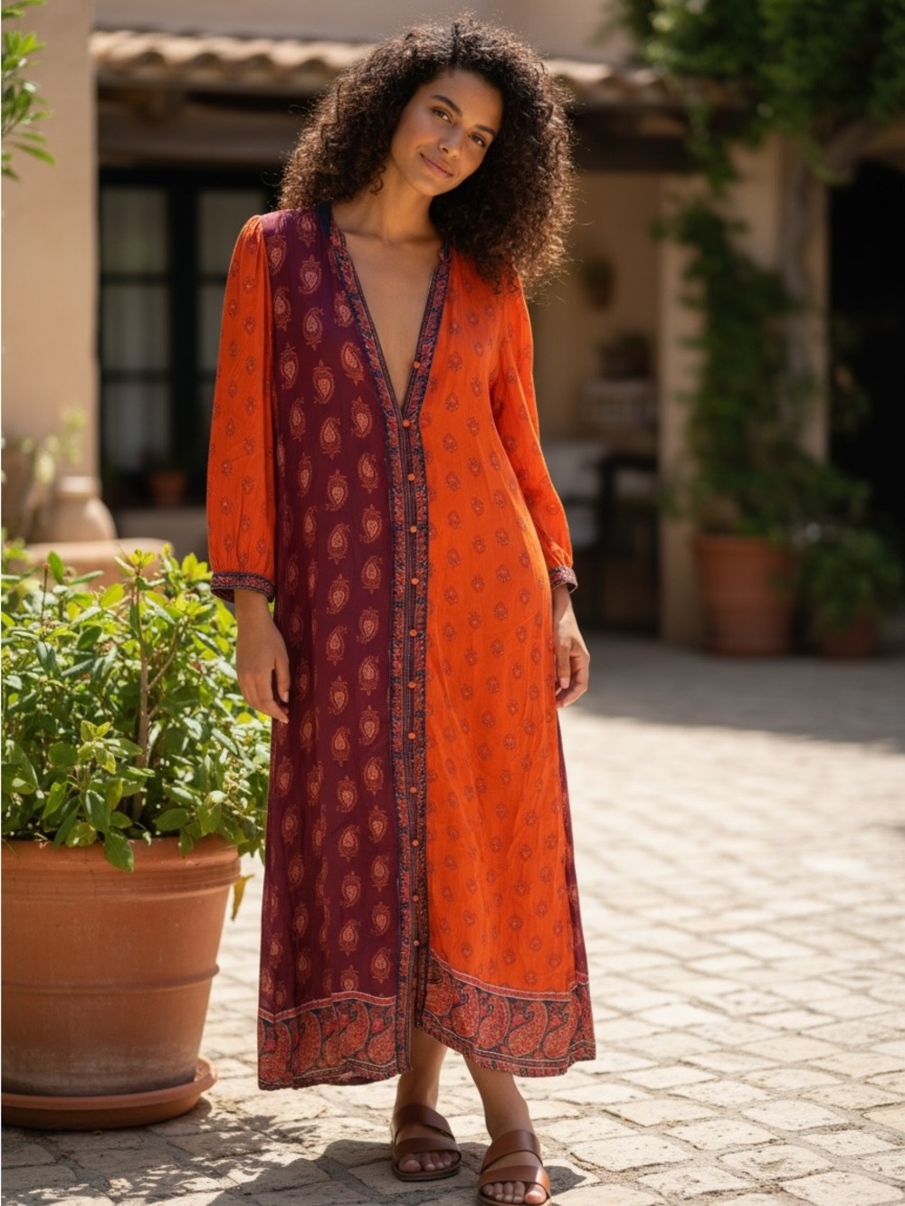 Sundance Split Color Paisley Maxi Dress With Slip Dress